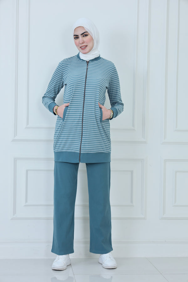 Striped Tracksuit with Zipper