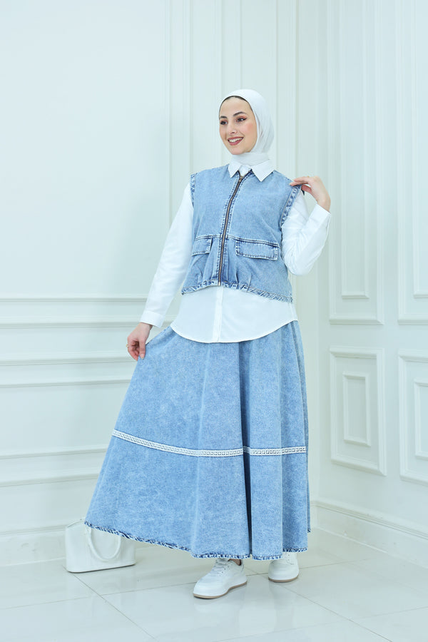 3-Pcs Jeans Skirt Suit