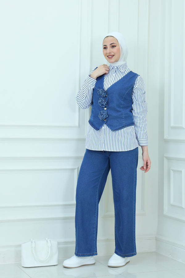 3-Pcs Vest Suit Striped Shirt