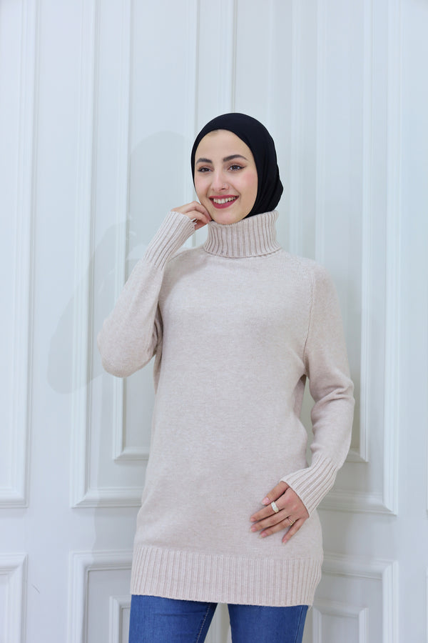 High-necked Long Knitted Blouse