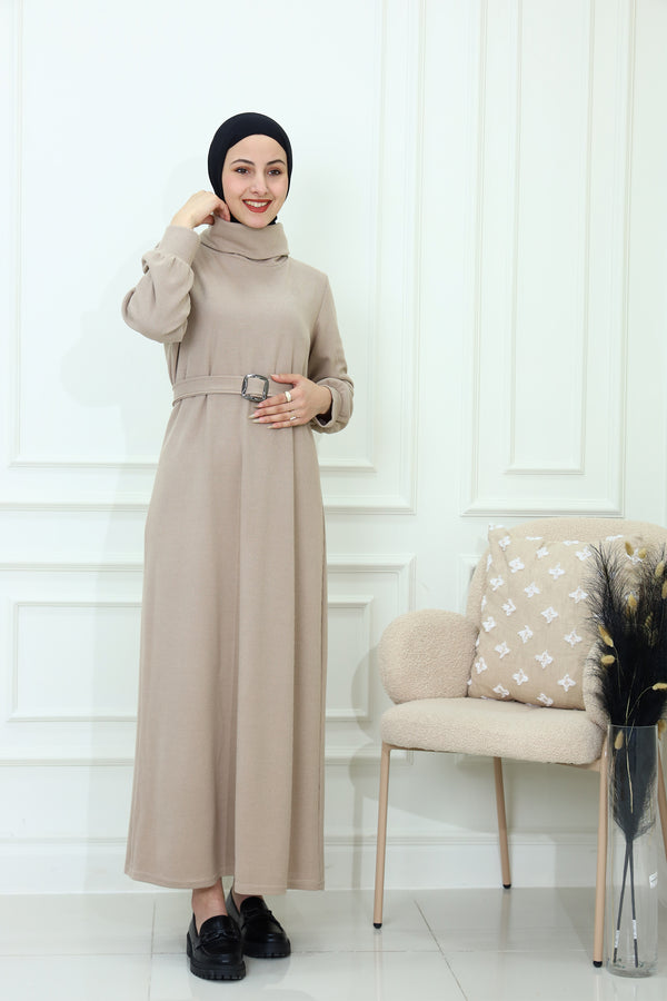 High Neck Plain Dress