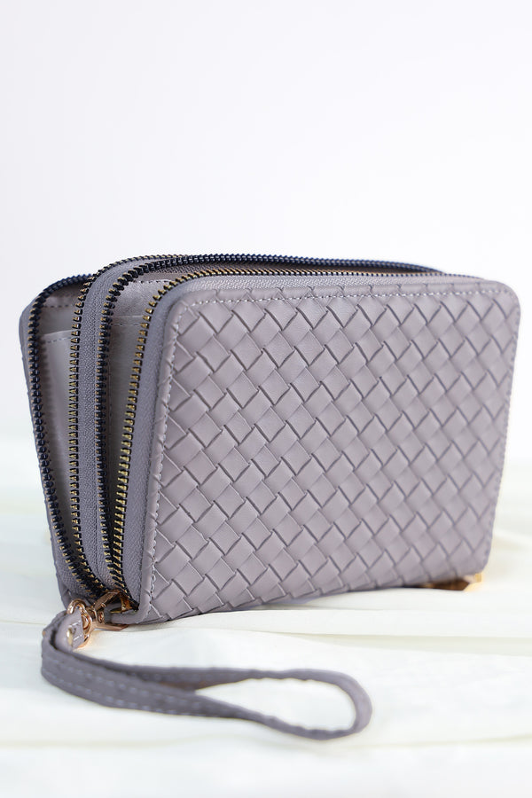 Ribbed Double Zipper Purse